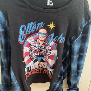 Elton John Rocket Man Graphic Long Sleeve shirt with flannel sleeves XL